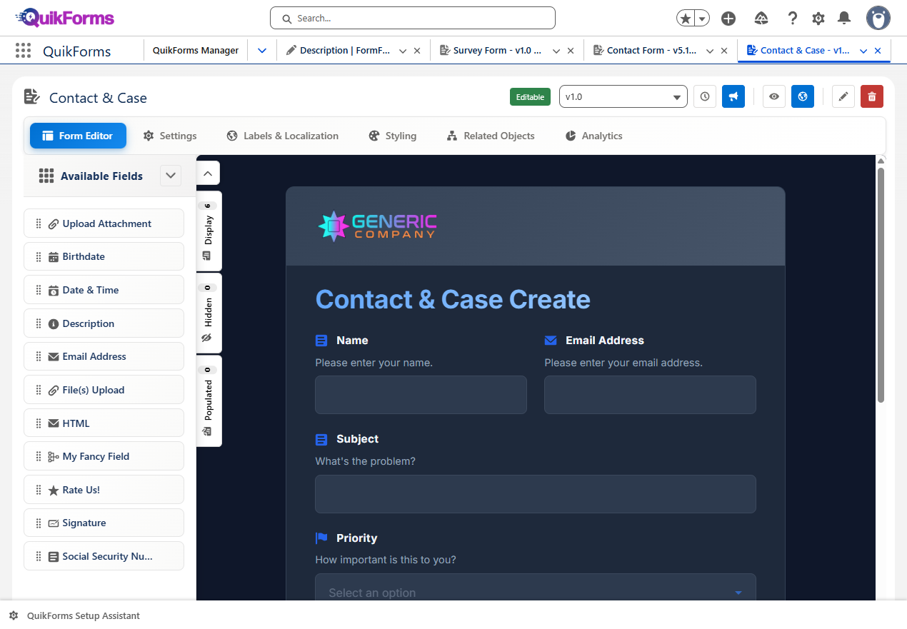 QuikForms Form Builder Interface